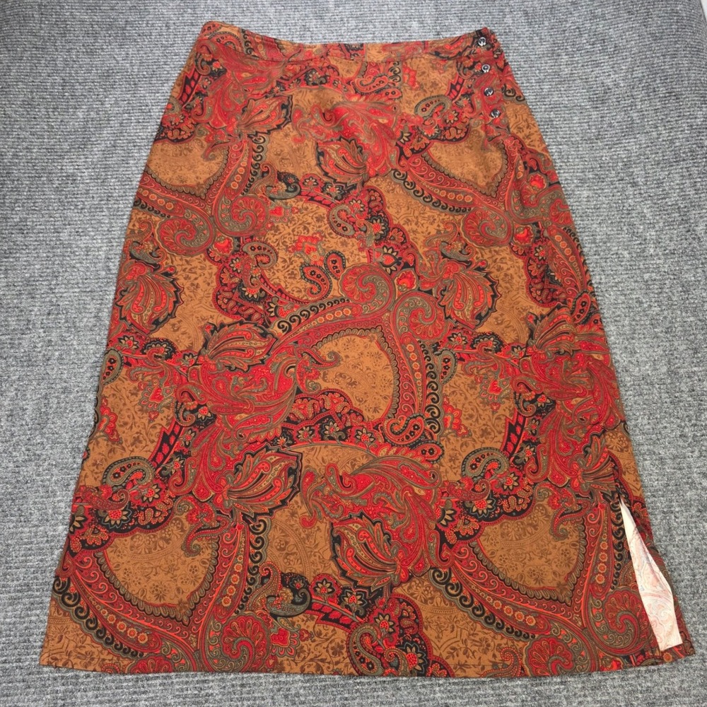 Islander Paisley Maxi Skirt Women's Size 22W Red Elastic Back Side Button Slit